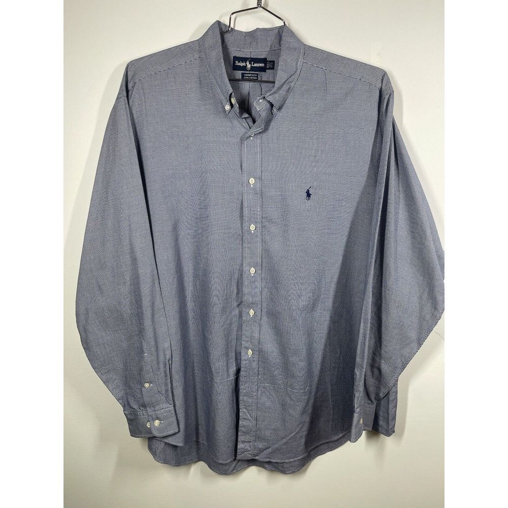 Ralph Lauren Men's 17-35 Navy White Check Cotton Yarmouth XL Button Down Classic